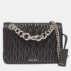 Pre Owned Miu Miu Black Matelasse Leather Club Shoulder Bag
