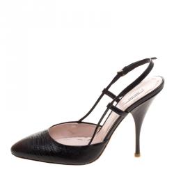 Pre Owned Miu Miu Black Lizard Leather Slingback Sandals Size 38