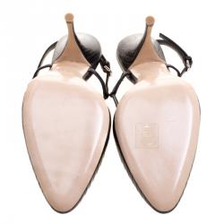 Pre Owned Miu Miu Black Lizard Leather Slingback Sandals Size 38