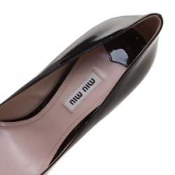 Pre Owned حذاء كعب عالي ميو ميو جلد أسود لامع نعل سميك مقاس 39