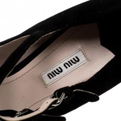 Pre Owned حذاء كعب عالي ميو ميو كعب روكي غليتر ماري جين سويدي اسود مقاس 41