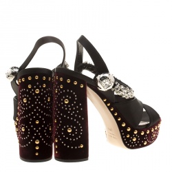 Miu Miu Black Crystal Embellished Satin and Studded Velvet Platform Sandals Size 38.5