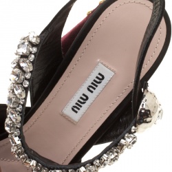 Miu Miu Black Crystal Embellished Satin and Studded Velvet Platform Sandals Size 38.5