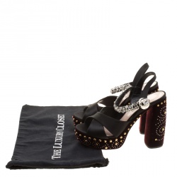 Miu Miu Black Crystal Embellished Satin and Studded Velvet Platform Sandals Size 38.5