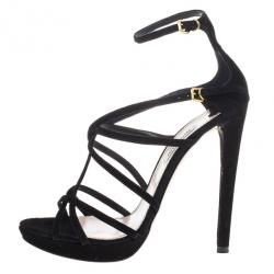 مملوكة مسبقًا Miu Miu Black Suede Crisscross Strappy Sandals Size 38.5
