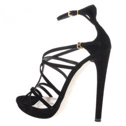 مملوكة مسبقًا Miu Miu Black Suede Crisscross Strappy Sandals Size 38.5
