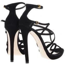 مملوكة مسبقًا Miu Miu Black Suede Crisscross Strappy Sandals Size 38.5