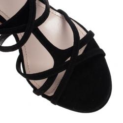 مملوكة مسبقًا Miu Miu Black Suede Crisscross Strappy Sandals Size 38.5
