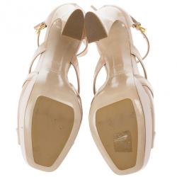 Pre Owned Miu Miu Nude Patent Leather Platform Back Zip Sandals Size 38.5