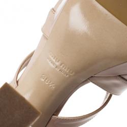 Pre Owned Miu Miu Nude Patent Leather Platform Back Zip Sandals Size 38.5
