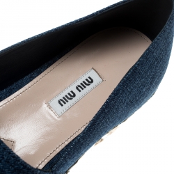 Miu Miu Indigo Dark Wash Denim Crystal Embellished Peep Toe Platform Espadrilles Size 39