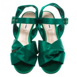 Miu Miu Green Satin Swarovski Crystal Embellished Heel Ankle Strap Sandals Size 40