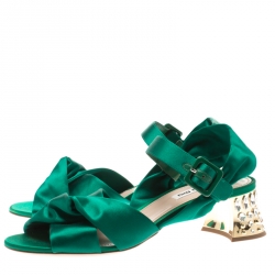 Miu Miu Green Satin Swarovski Crystal Embellished Heel Ankle Strap Sandals Size 40