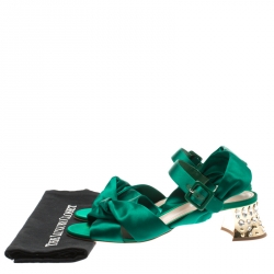 Pre Owned Miu Miu Green Satin Swarovski Crystal Embellished Heel Ankle Strap Sandals Size 40