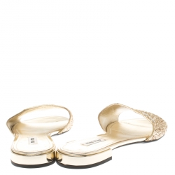 Miu Miu Metallic Gold Glitter Flat Slides Size 39