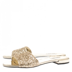 Miu Miu Metallic Gold Glitter Flat Slides Size 39