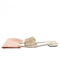 Miu Miu Metallic Gold Glitter Flat Slides Size 39