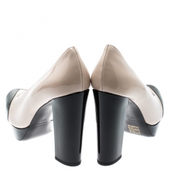 Pre Owned Miu Miu Beige/Black Patent leather Platform Pumps Size 38.5