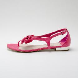 Pre Owned Miu Miu Pink Textured Leather Bow Detail Sandals Size 39