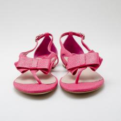 Pre Owned Miu Miu Pink Textured Leather Bow Detail Sandals Size 39