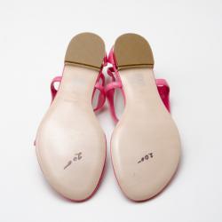 Pre Owned Miu Miu Pink Textured Leather Bow Detail Sandals Size 39