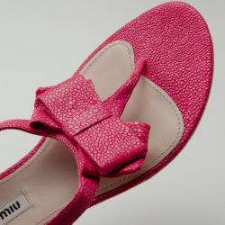 Pre Owned Miu Miu Pink Textured Leather Bow Detail Sandals Size 39