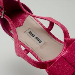 Pre Owned Miu Miu Pink Textured Leather Bow Detail Sandals Size 39