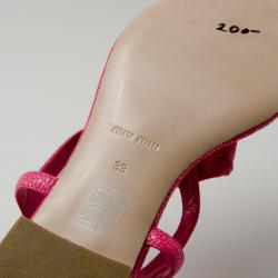 Pre Owned Miu Miu Pink Textured Leather Bow Detail Sandals Size 39