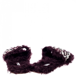 Pre Owned حذاء سلايدز ميو ميو فلات مزخرف فرو عنابي مقا س 37.5