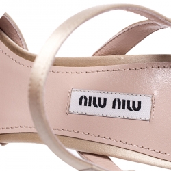 Pre Owned Miu Miu Beige Satin Crystal Embellished Ankle Strap Sandals Size 38