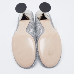 مملوكة مسبقًا Miu Miu Silver Mesh And Leather Embellished Mary Jane Pumps Size 40