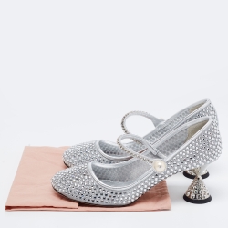 مملوكة مسبقًا Miu Miu Silver Mesh And Leather Embellished Mary Jane Pumps Size 40