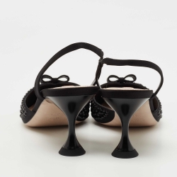 Pre Owned Miu Miu Black Crystal Embellished Satin Bow Slingback Pumps Size 37.5