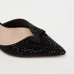 Pre Owned Miu Miu Black Crystal Embellished Satin Bow Slingback Pumps Size 37.5