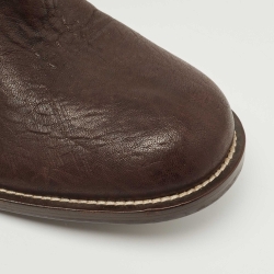 Pre Owned Miu Miu Brown Leather Floral Embroidered Riding Knee Length Boots Size 40