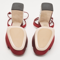 Miu Miu Burgundy Satin Crystal Heel Ankle Strap Sandals Size 39.5