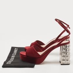 Miu Miu Burgundy Satin Crystal Heel Ankle Strap Sandals Size 39.5