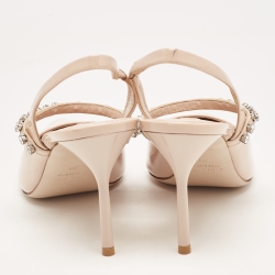 Pre Owned Miu Miu Beige Patent Leather Crystal Embellished Slingback Pumps Size 39
