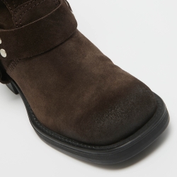 Pre Owned Miu Miu Brown Suede Mid Calf Length Moto Boots Size 37