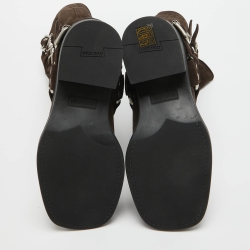 Pre Owned Miu Miu Brown Suede Mid Calf Length Moto Boots Size 37