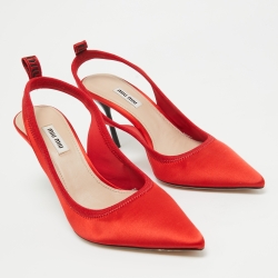 Miu Miu Red Satin Slingback Pumps Size 39.5
