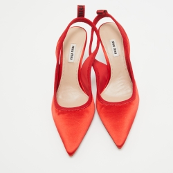Miu Miu Red Satin Slingback Pumps Size 39.5
