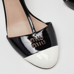 Pre Owned Miu Miu Black/White Patent Leather Ankle Strap Sandals Size 38.5