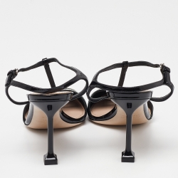 Pre Owned Miu Miu Black/White Patent Leather Ankle Strap Sandals Size 38.5
