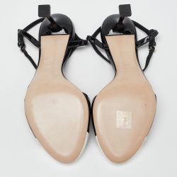 Pre Owned Miu Miu Black/White Patent Leather Ankle Strap Sandals Size 38.5