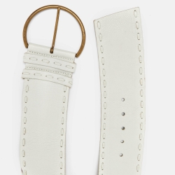 Miu Miu White Leather Round Buckle Belt 80CM