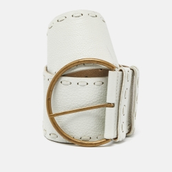Miu Miu White Leather Round Buckle Belt 80CM