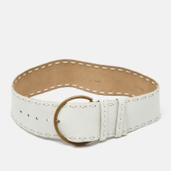 Miu Miu White Leather Round Buckle Belt 80CM