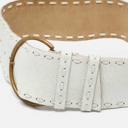 Miu Miu White Leather Round Buckle Belt 80CM