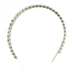 Miu Miu Multicolor Crystals Palladium Finish Metal Headband